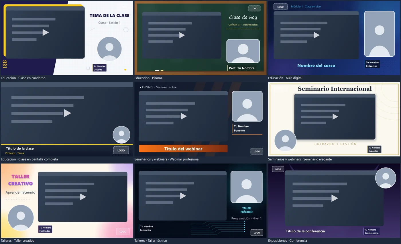 Algunas de las 18 plantillas de Grabador Studio